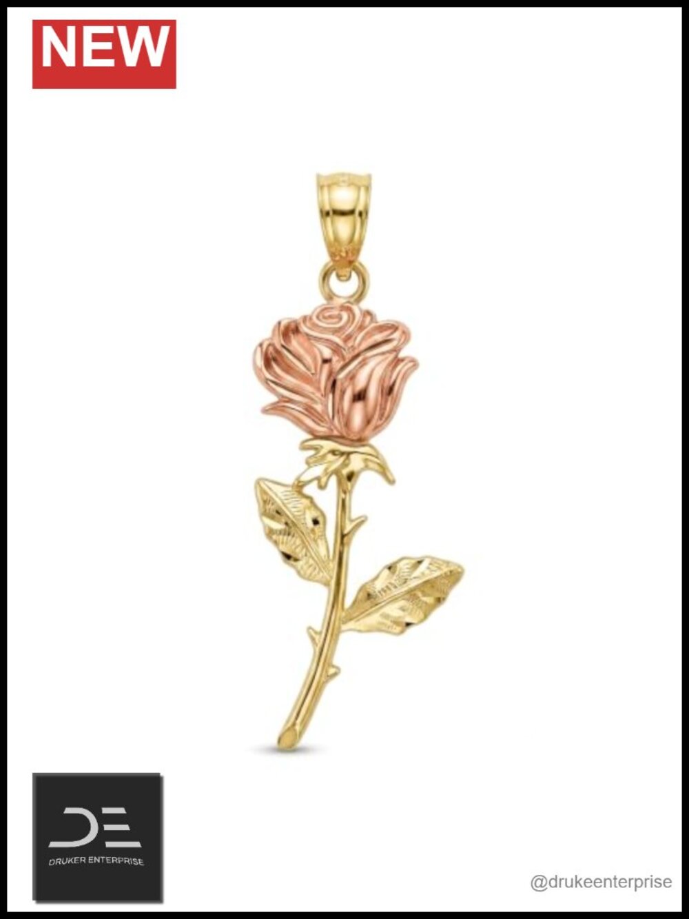 10K Solid Gold Rose Charm Pendant Handcrafted Flower Necklace Charm